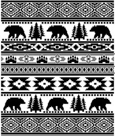 a black and white knitted pattern with bears