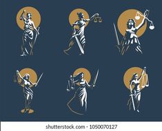 four different images of lady justice