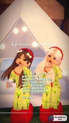 an animated image of two people dressed in pajamas and headbands, standing next to each other