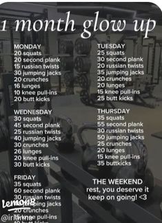 an image of a gym workout schedule with the words, month - by - month