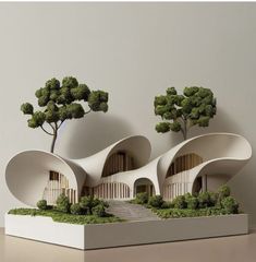 an unusual building with trees growing out of it