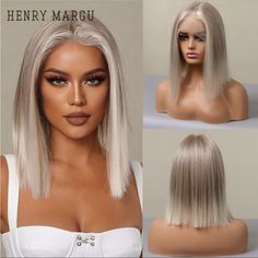 Brand New Wigs For White Women, Blonde Platinum, Short Straight Bob, Ombre Lace Front, Blonde Wigs, Wigs Short, Natural Wigs, Synthetic Lace Wigs, Straight Bob