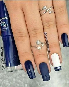 Dark Blue Nails, Gel Nail Art Designs, Stylish Nails Designs, Purple Nail, Makijaż Smokey Eye, Blue Nail, White Nail, Nail Designs Glitter