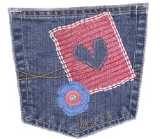 the back pocket of a pair of jeans with embroidered hearts on it and a flower