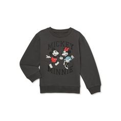 Bring her Disney style to life with this Minnie and Mickey Mouse Girls Crewneck Sweatshirt. Perfect for casual days hanging with friends or lounging at home, this on trend pullover sweater is sure to become a new favorite for your little Disney fan. Crafted in a cozy cotton blend, this easy-going crewneck sweatshirt is just what she needs to feel cool and comfortable! Size: 4-5.  Color: Gray.  Gender: female.  Age Group: kids.  Pattern: graphic. Cute Mickey Mouse Cotton Sweatshirt, Disney Style Cotton Sweatshirt With Letter Print, Disney Characters Minnie Mouse, Disney Mickey And Minnie, Minnie And Mickey, Hanging With Friends, Minnie Mouse Girl, Mickey And Minnie Mouse, Kids Pattern