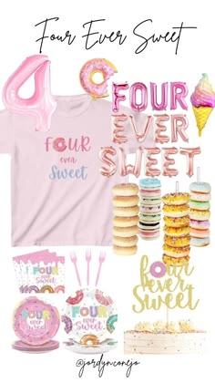 pink and gold birthday party with donuts, ice cream, cake, cupcakes