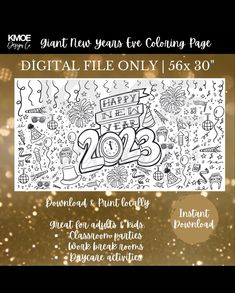 Happy New Year Coloring Page, New Years Eve, NYE, printable coloring page, coloring pages, kids activity, winter activity, new years eve party, nye party, school party, daycare party Happy New Year Download, New Year Coloring Pages, Birthday Coloring Pages, Winter Activity, Winter Activities For Kids