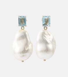 14kt gold earrings with pearls and topaz in gold - Mateo | Mytheresa Earrings With Pearls, Topaz Jewelry, Yellow Gold Earrings, Yellow Gold Earring, Fine Jewellery Earrings, Color Name, Baroque Pearls, 14kt Gold, Wedding Attire