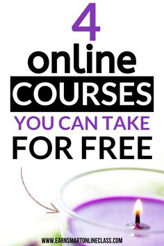 a purple candle with the words 4 online courses you can take for free on it