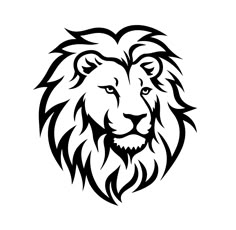 a black and white lion's head on a white background