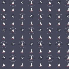 a blue background with white and red sailboats on it's sides, in the middle