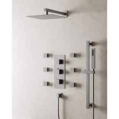 an image of a modern bathroom setting with shower head and hand shower faucet