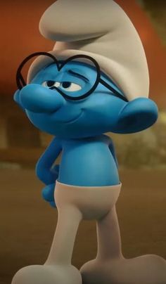 the smurfs character is wearing glasses and a chef's hat on his head