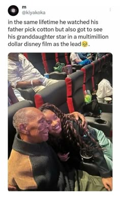 an older man and young woman cuddle together in the stands