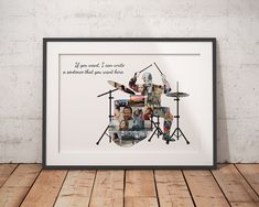 a drum kit with pictures of people on it and the words if you want i can write