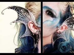 Mermaid Arm Fins Diy, Mermaid Ear Fins, How To Make Wire Elf Ears, Siren Headdress, Mermaid Makeup Halloween, Fantasy Make-up, Mermaid Halloween