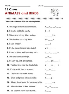 animals and birds worksheet with answers