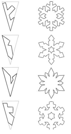 snowflakes are shown in black and white, with different shapes to make them look like