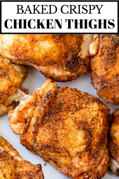 chicken thighs on a plate with text overlay that reads sheet pan chicken thighs oven roasted to perfection