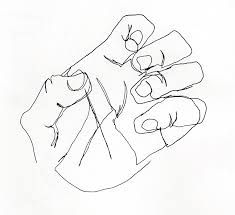 a drawing of a hand holding something with two fingers