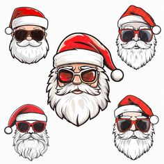 santa clauss wearing sunglasses and hats with different beards for christmas party or other holiday celebrations