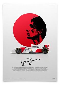 a poster with the image of a man in a racing car