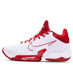 the nike air zoom basketball shoe in white and red is on sale for $ 99