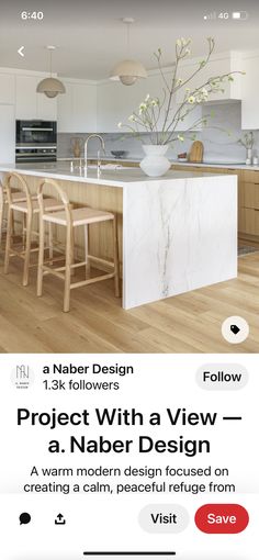 an image of a kitchen with wooden floors and white walls, the text reads project with a view - a naber design