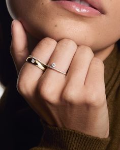 A stream of 21 pavé lab-grown diamonds lead to a delicate 1/7 carat stone hovering above the band. A graceful addition to any ring stack, set in 14k white or yellow gold. Mini Diamond Engagement Ring, Diamond Icon, Rock Gifts, Everyday Ring, Studded Necklace, Ring Stack, Ring Sale, Everyday Rings, Modern Ring