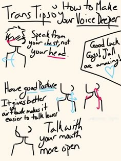 a whiteboard with writing on it that says, trans tips to make your voice deeper