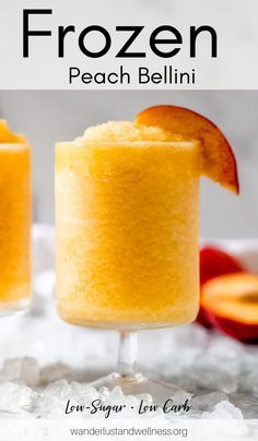 two glasses filled with frozen peach bellini