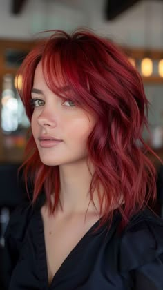 30 Sultry Red Hair Shades to Revamp Your Look Shadow Roots Red Hair, Red Hair Different Shades, Red Hair Color Ideas For Short Hair, Fire Red Hair Color, Red Hair For Summer, Womens Red Hair Color Shades, Intense Red Hair Color, Multi Tonal Red Hair, Rock Chick Hair