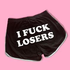 Losers Dolphin Shorts | Custom Dolphin Shorts | Y2K Shorts | Cute Shorts | Funny Shorts | Y2K Shorts | Lounge Shorts | Comfy Shorts to Lounge in! Actual item may be lighter/darker than pictured. M A T E R I A L S - 95% Cotton / 5% Spandex - Available In Sizes S-L S I Z I N G - Size chart is available on our listing photos. S H I P P I N G  &  P R O D U C T I O N  T I M E - Production Time is 5 Business Days. (May be delayed during the Holiday Season) - Shipping Time is 2-6 Business Days. (May be Shorts With Words On Back, High-waisted Cotton Shorts For Gym, Leisure Shorts With Letter Print, Leisure Letter Print Short Bottoms, Leisure Letter Print Shorts, Letter Print Athletic Shorts For Loungewear, Summer Gym Bottoms With Letter Print, Letter Print Short Bottoms For Gym, Letter Print Gym Bottoms Short Length