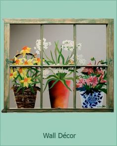 a book cover with flowers in vases on a window sill and the words wall decor