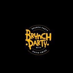 the brunch party logo is shown on a black background with yellow lettering that reads brunch party