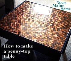 a table made out of pennets with the words how to make a penny - top table