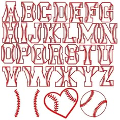 the letters and numbers are made up of baseballs, heart, and ball shapes