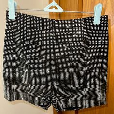 These Shorts Are Gorgeous! New Without Tags! Bought These For A Bachelorette Trip! Would Be Beautiful For A Country Concert As Well! Rhinestone Shorts, Bachelorette Trip, Country Concerts, Country Concert, Be Beautiful, Black Silver, Size 6, Womens Shorts, Boutique