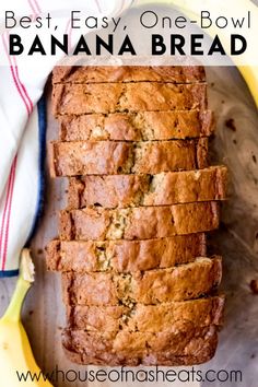 banana bread on a plate with text overlay that reads best, easy, one - bowl banana bread