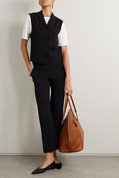 The Row's staples are equally refined and versatile. From the brand's Pre-Fall '23 collection, these 'Flame' pants are tailored from cady with touches of wool and stretch in a straight-leg silhouette. They'll look equally as smart with a blazer or chunky knits. Net A Porter Pants, Smart Casual Attire Women, Japan Fashion Women, Suit Vest Outfits, Flame Pants, Womens Business Professional, Black Suit Vest, Finance Accounting, Dress Over Pants