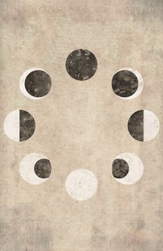 an abstract painting with black and white circles in the center, on a beige background