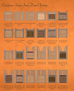 the different types and sizes of gates on display in an orange background with information about them