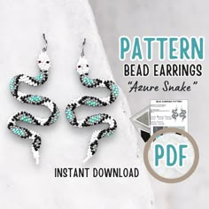 an image of bead earrings with text overlaying it that reads, pattern bead earrings hear snake