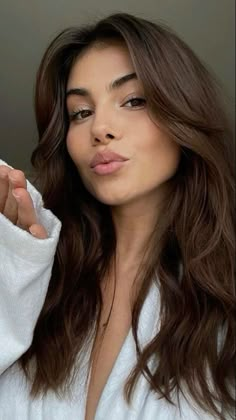 Butterfly Haircut On Brunette, Chocolate Brown Haircut, Face Framing Curtain Bangs Dark Hair, Haircut Inspo 2024, Black Hair For Brunettes, Chocolate Brown Hair Styles, Haircut Brunette Long, Brown Hair Single Process, Emrata Hair Color