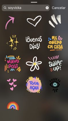 an iphone screen with different stickers on it, including the words i love you