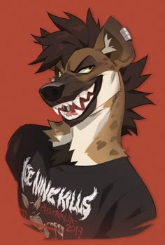 a drawing of a wolf wearing a t - shirt with the words new kruss on it