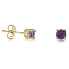 4mm amethysts are held in a classic four prong yellow gold stud, offering you a pop of color to go with any outfit. Lose A Stone, Amethyst Studs, Gold Stud, Pop Of Color, Jewelry Cleaner, Gold Studs, Cleaning Jewelry, Gemstone Colors, Diamond Shapes