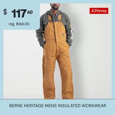 Stay warm and dry in tough jobs with the heritage insulated duck bib overall. Triple-needle stitched seams, reinforced knees, and a water-repellent finish make it durable. Elastic inserts and adjustable straps offer a custom fit, while multiple pockets provide storage.Features: InsulatedAdditional Information: Heavy Duty Zippers, Triple Needle StitchingClosure Type: Snap & ZipperIndustry: ConstructionPockets: 2 Chest Slip Pockets, 2 Back Zip Pockets, 2 Side Slip PocketsApparel Length: 62.25 Inc… Overalls Brown, Workwear Overalls, Bib Overalls, Mens Big And Tall, Big & Tall, Big And Tall, Custom Fit, Stay Warm, Water Repellent