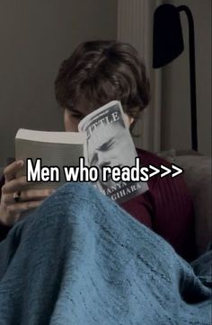 a person reading a book with the words men who reads > > > on it