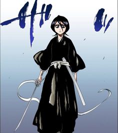 a drawing of a woman in black holding two swords